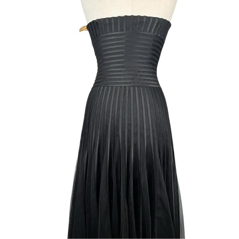 WHBM Black Tulle Strapless Pleated Cocktail Dress Womens 4 Fit Flare Formal LBD - Picture 6 of 14